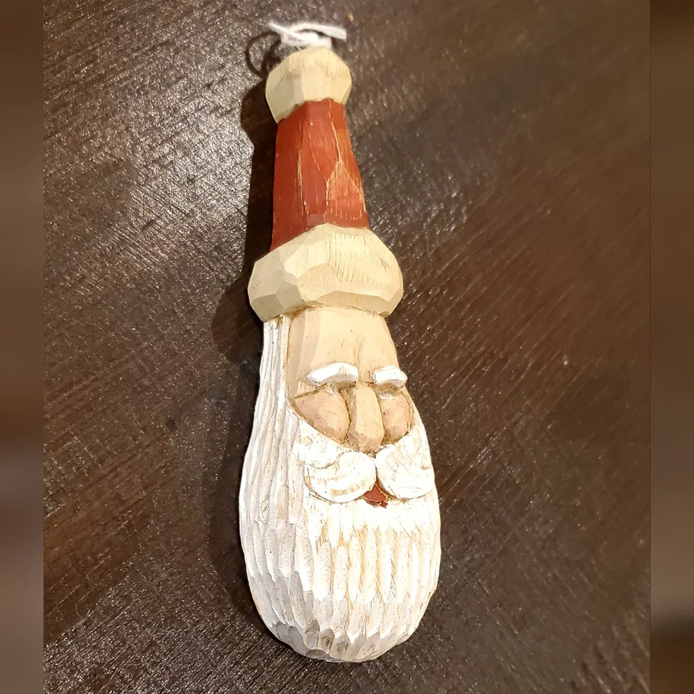 Vtg R.J. Zeit Signed Handcarved Wood Primitive Folk Art Santa Ornament 1996